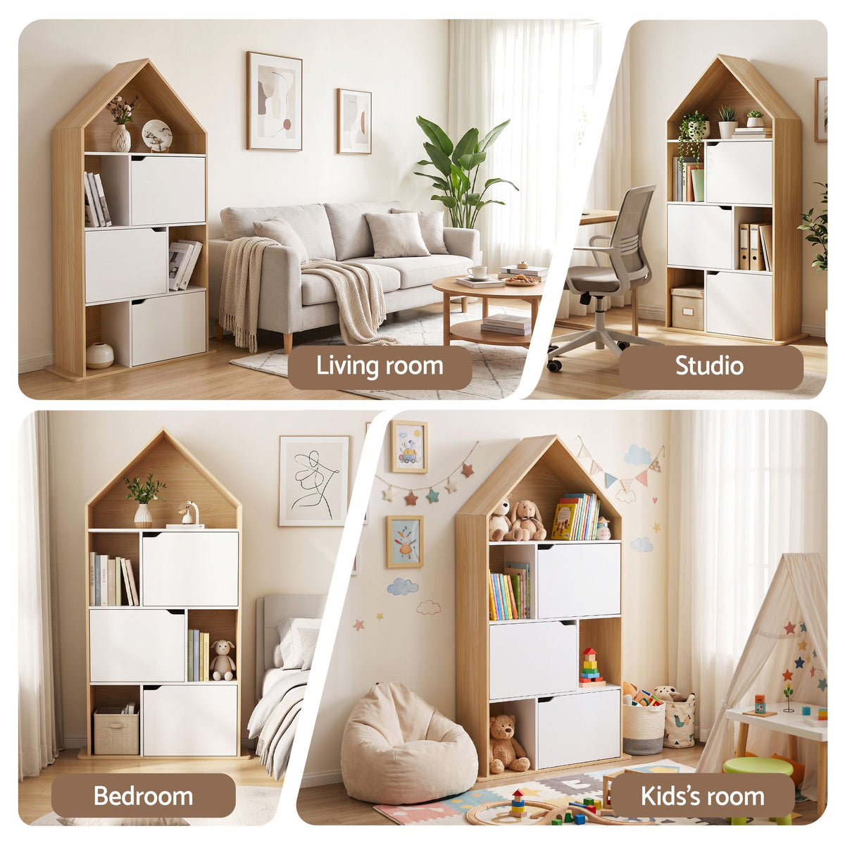 Artiss House Bookshelf 4 Tier Kids Storage Cabinet Shelf Unit White Pine Awezingly
