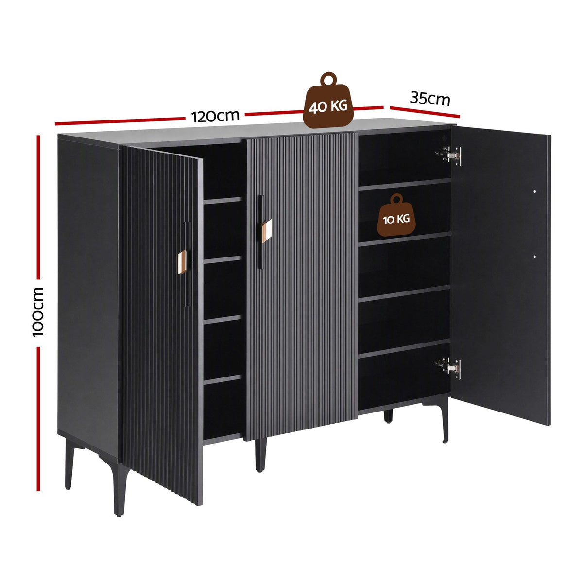 Artiss Shoe Cabinet Fluted Style 25 Pairs Shoe Storage Cupboard Black Awezingly