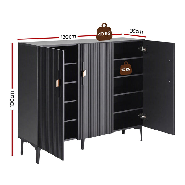 Artiss Shoe Cabinet Fluted Style 25 Pairs Shoe Storage Cupboard Black Awezingly