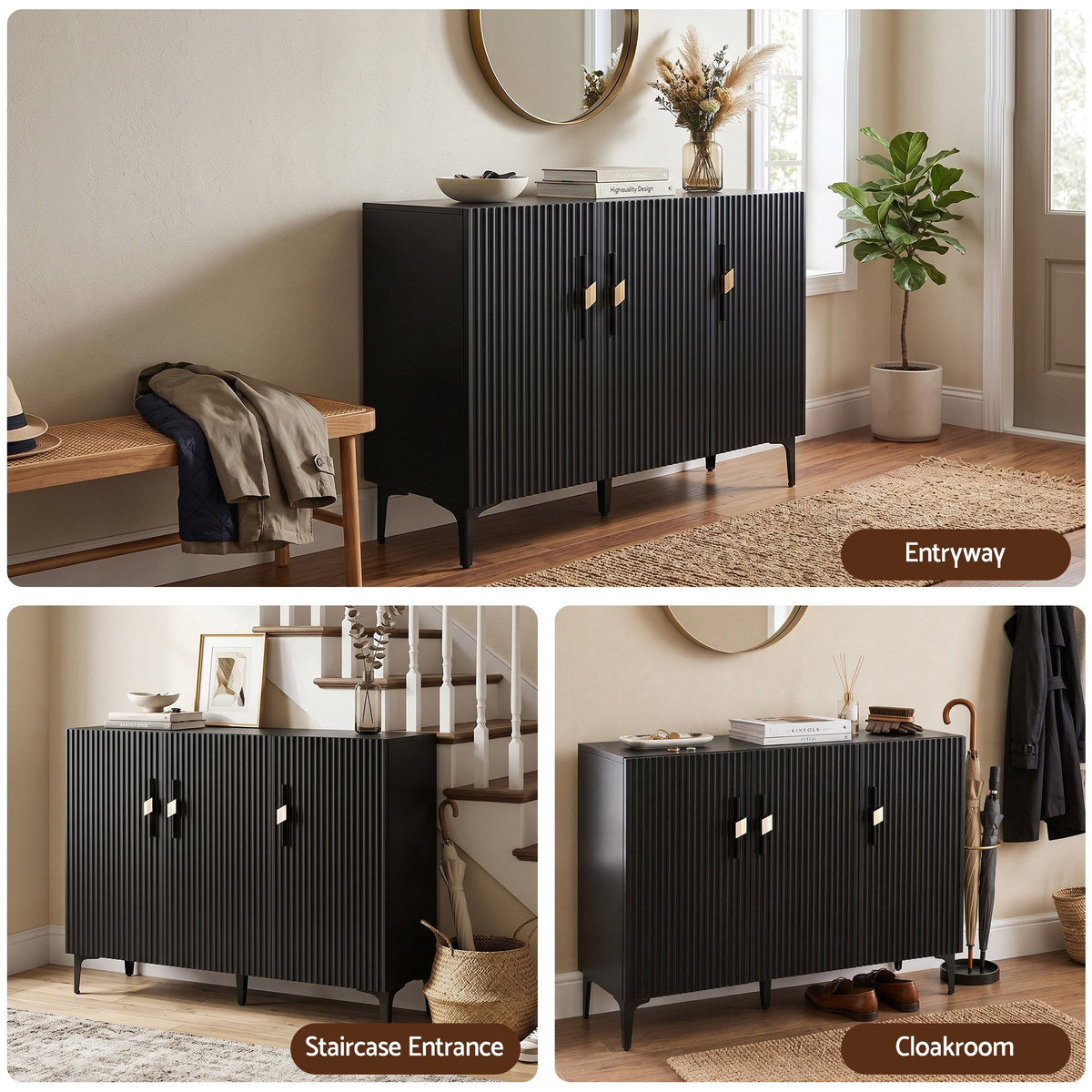 Artiss Shoe Cabinet Fluted Style 25 Pairs Shoe Storage Cupboard Black Awezingly