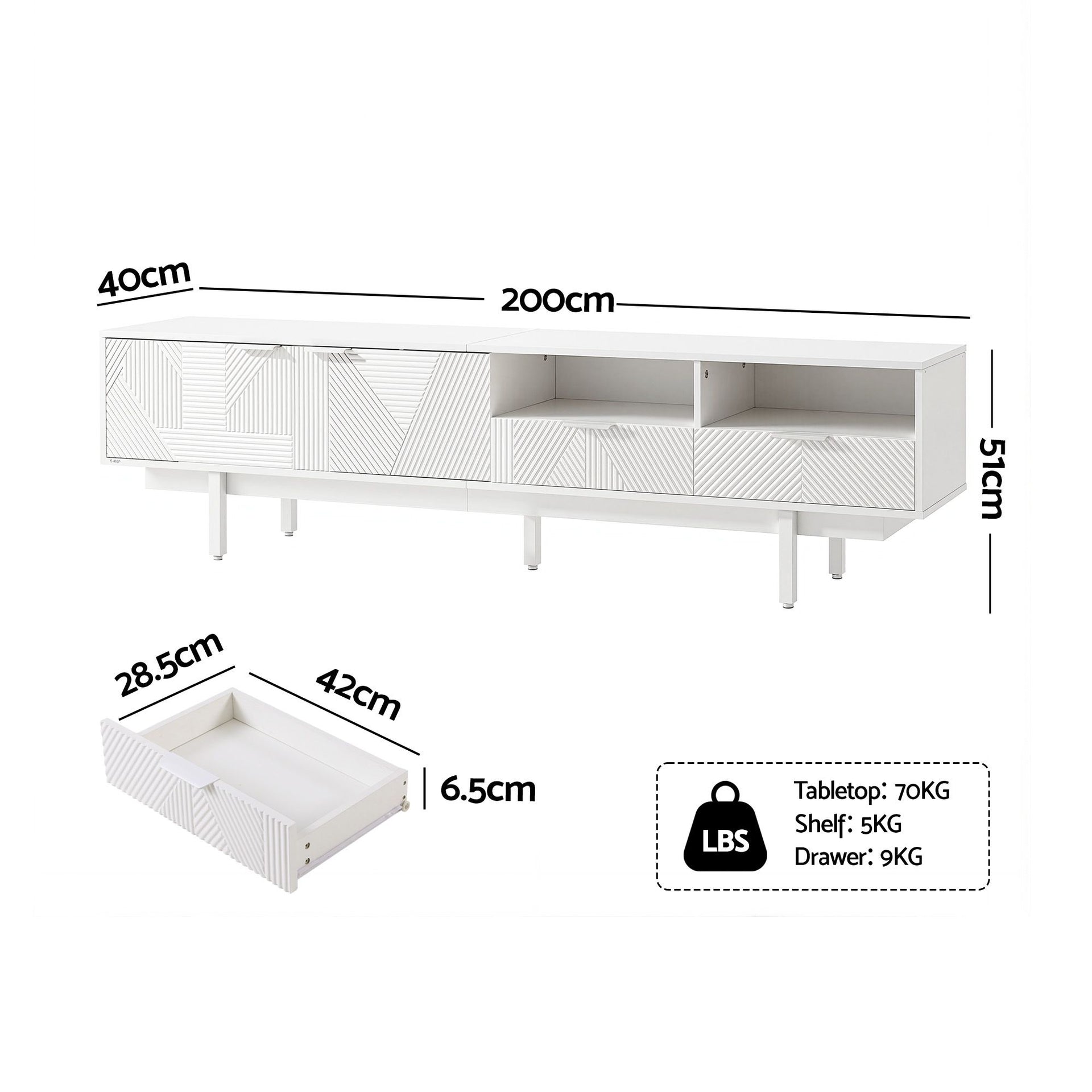 Artiss TV Unit Entertainment Unit Storage Cabinet Drawer 200cm White Awezingly