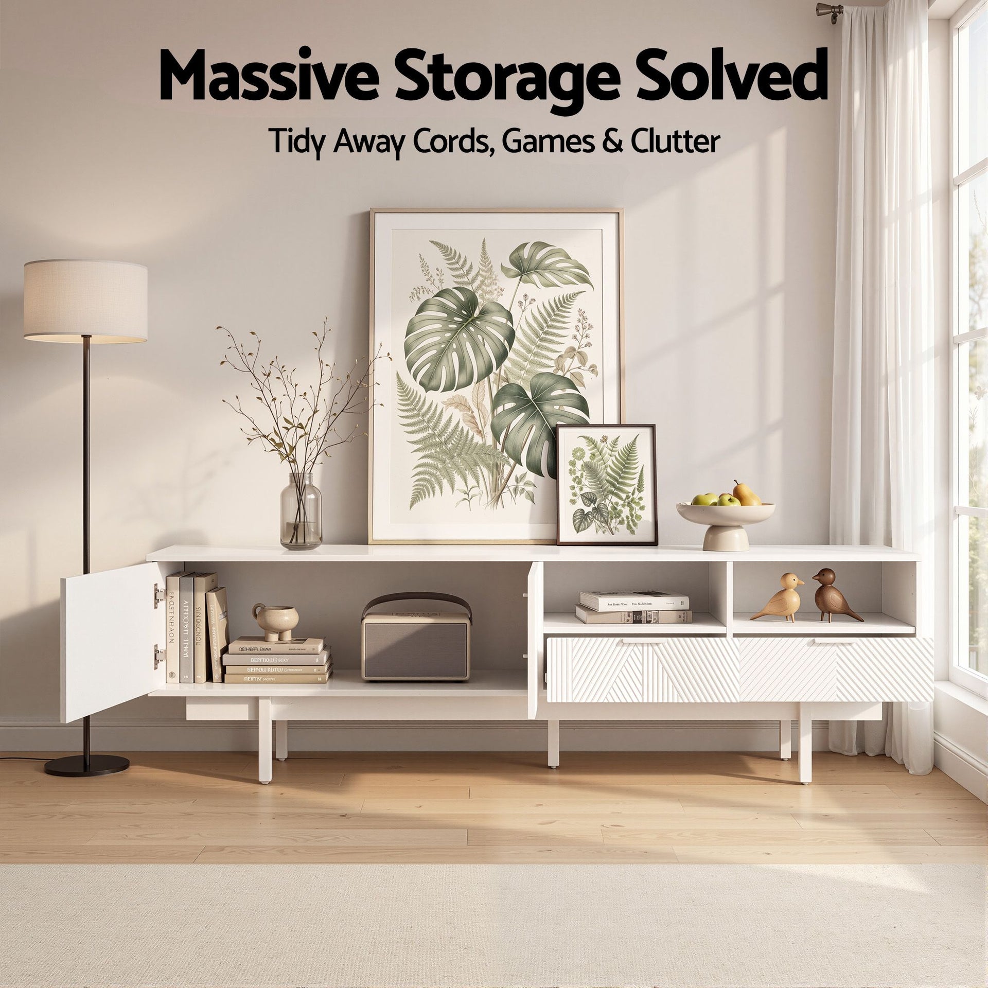 Artiss TV Unit Entertainment Unit Storage Cabinet Drawer 200cm White Awezingly