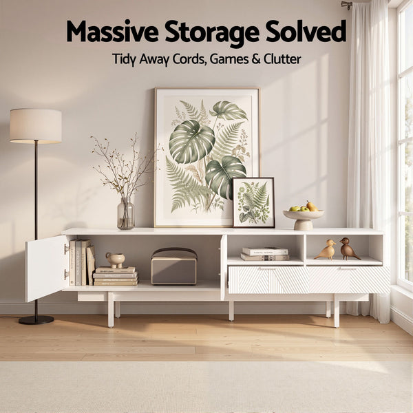 Artiss TV Unit Entertainment Unit Storage Cabinet Drawer 200cm White Awezingly