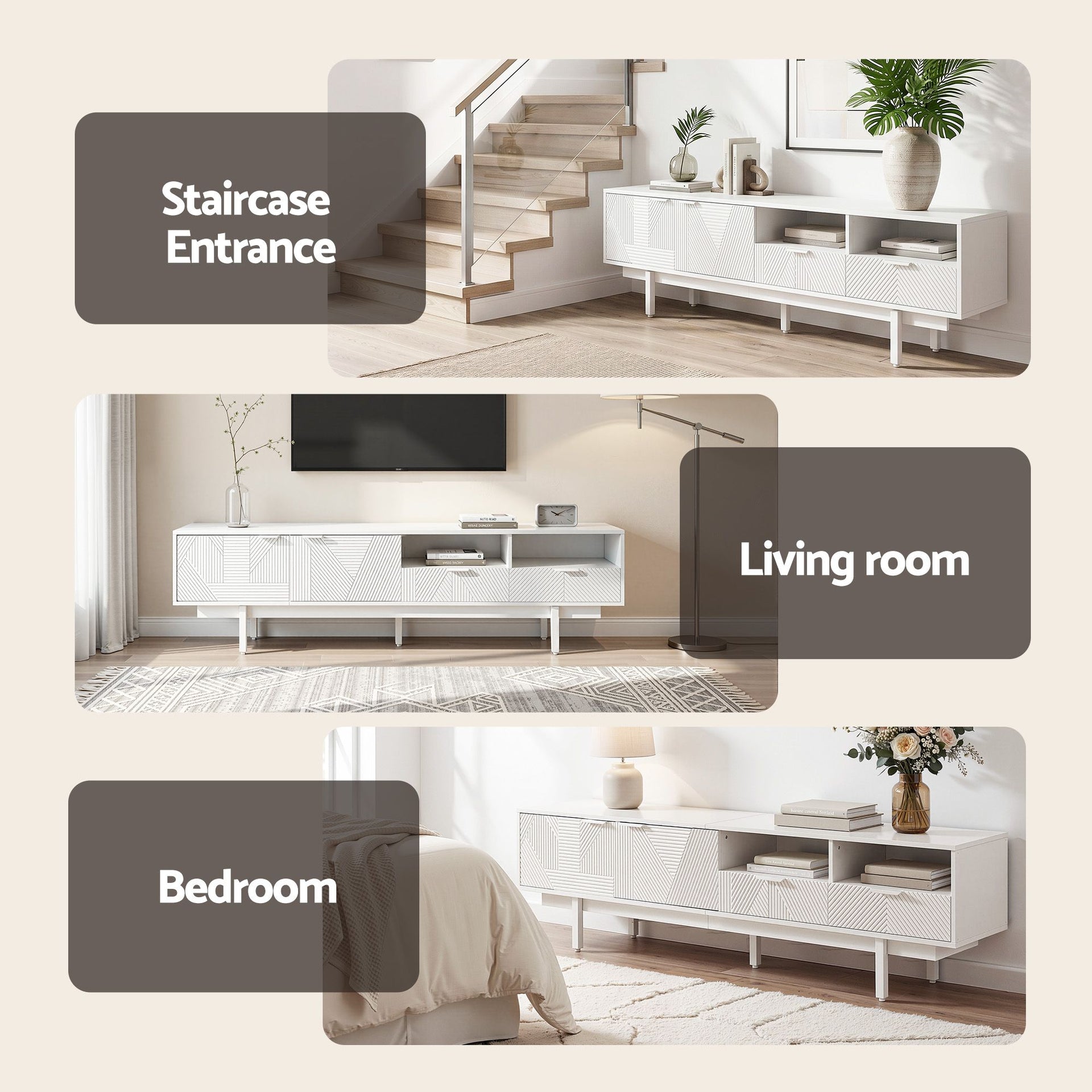 Artiss TV Unit Entertainment Unit Storage Cabinet Drawer 200cm White Awezingly