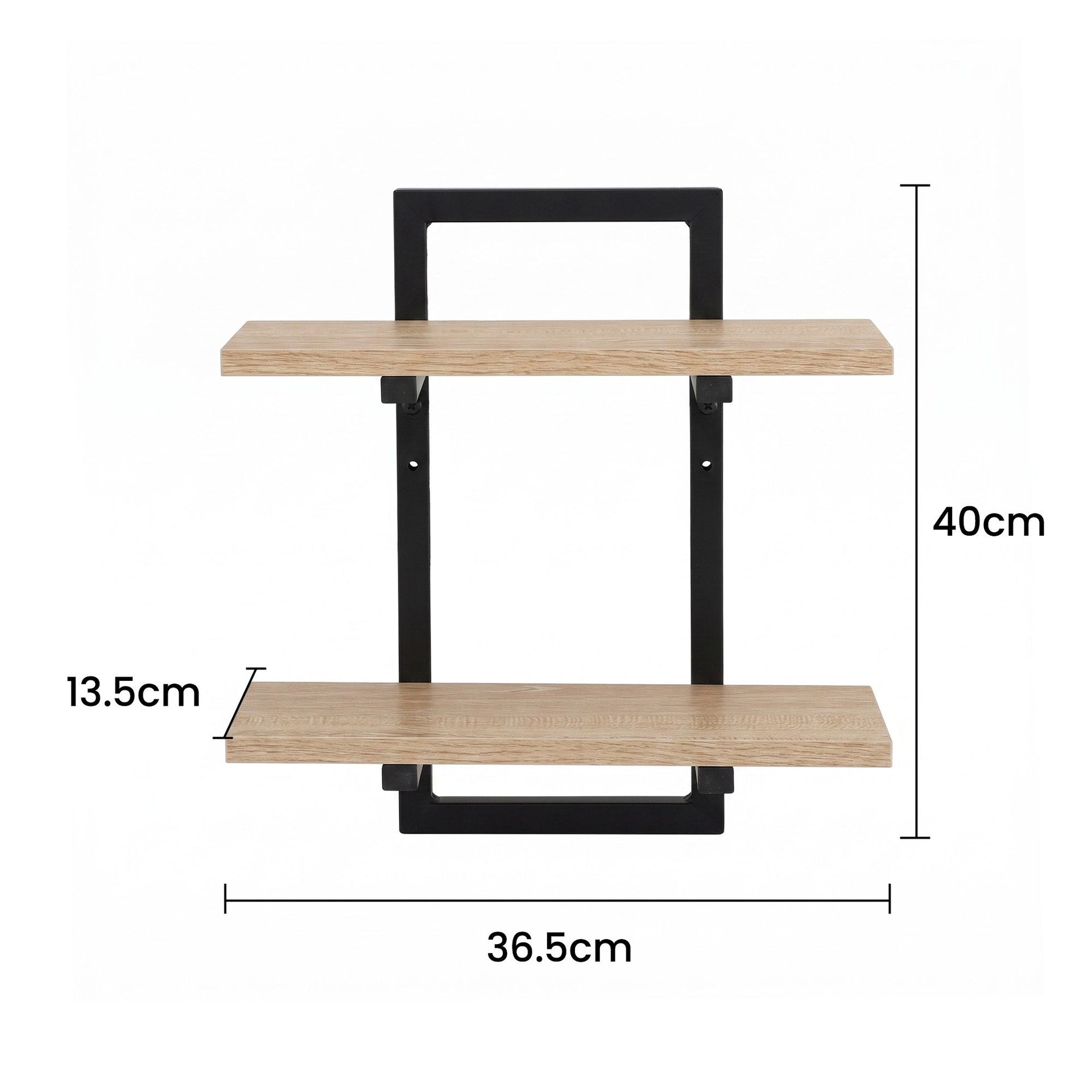 Artiss Set of 2 Floating Wall Shelf 2-Tier Wall-Mounted Display Ledge Wood & Metal Awezingly