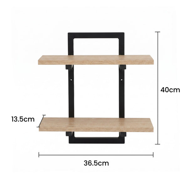 Artiss Set of 2 Floating Wall Shelf 2-Tier Wall-Mounted Display Ledge Wood & Metal Awezingly