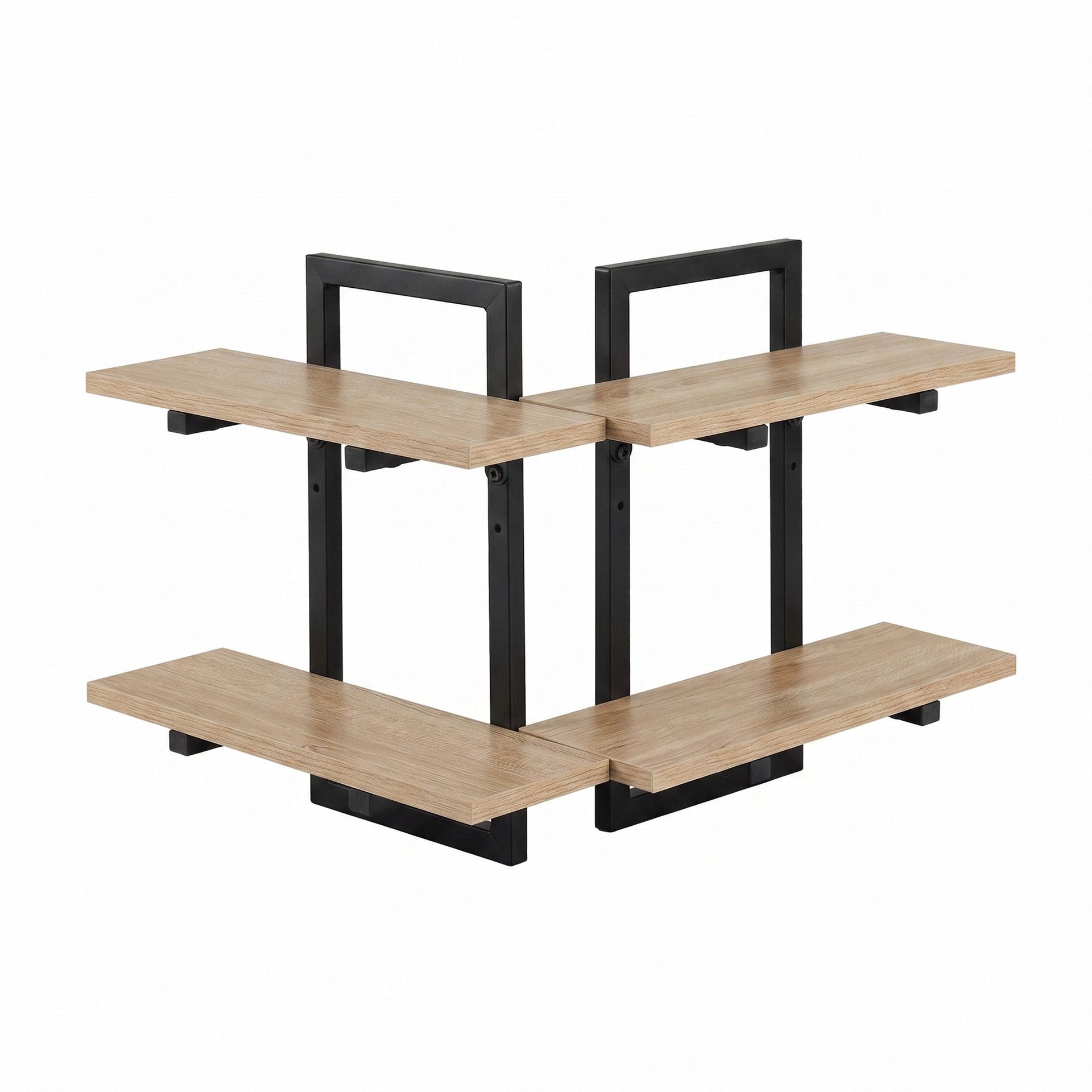 Artiss Set of 2 Floating Wall Shelf 2-Tier Wall-Mounted Display Ledge Wood & Metal Awezingly