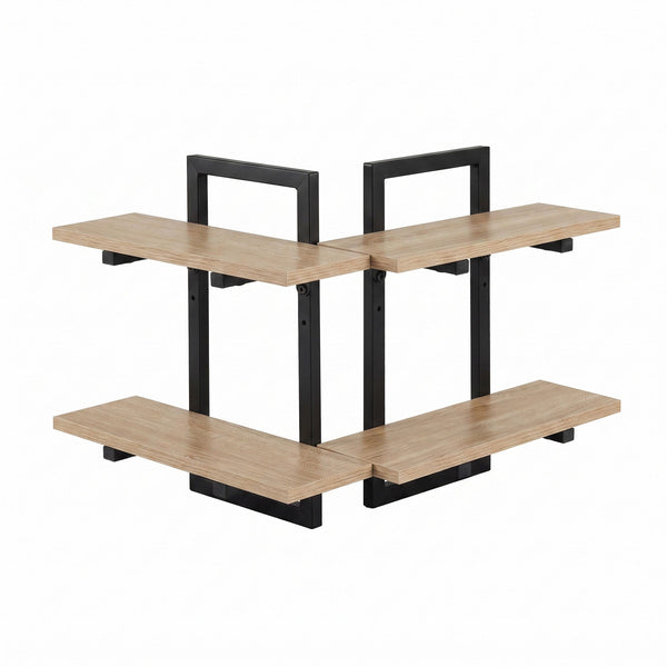 Artiss Set of 2 Floating Wall Shelf 2-Tier Wall-Mounted Display Ledge Wood & Metal Awezingly