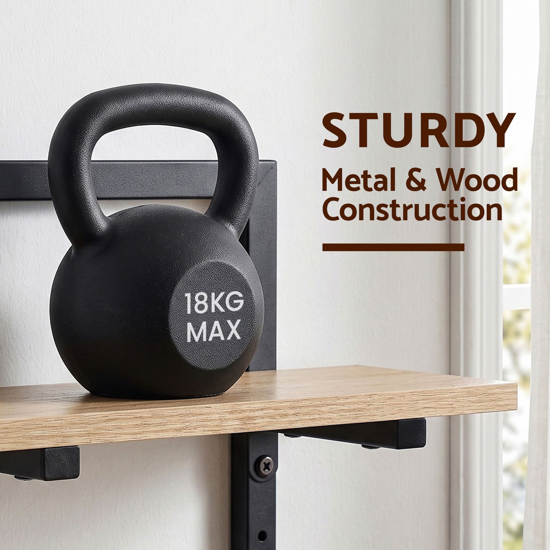 Artiss Set of 2 Floating Wall Shelf 2-Tier Wall-Mounted Display Ledge Wood & Metal Awezingly