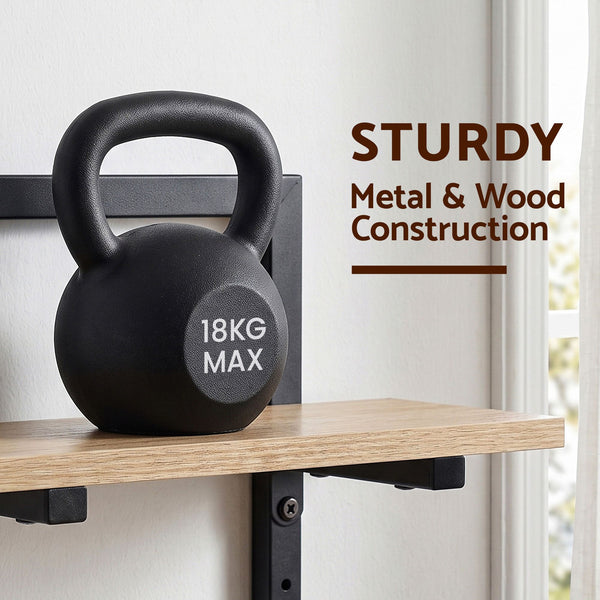 Artiss Set of 2 Floating Wall Shelf 2-Tier Wall-Mounted Display Ledge Wood & Metal Awezingly