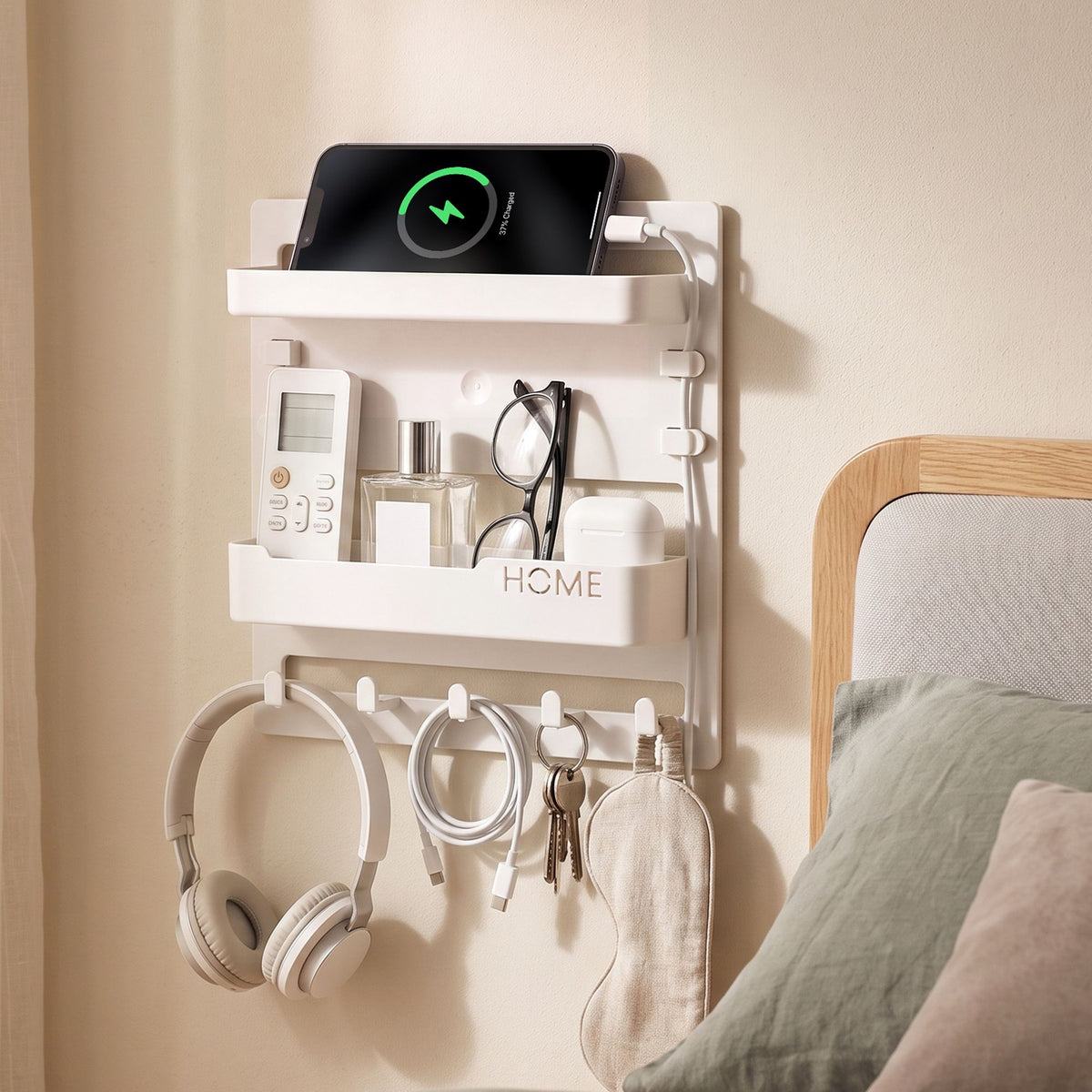 Artiss Bedside Shelf Wall Mount Organizer - Self-Adhesive Floating Nightstand Caddy for Storage, No-Drill Stick-On Aesthetic Room Decor for Girls & Dorms Awezingly