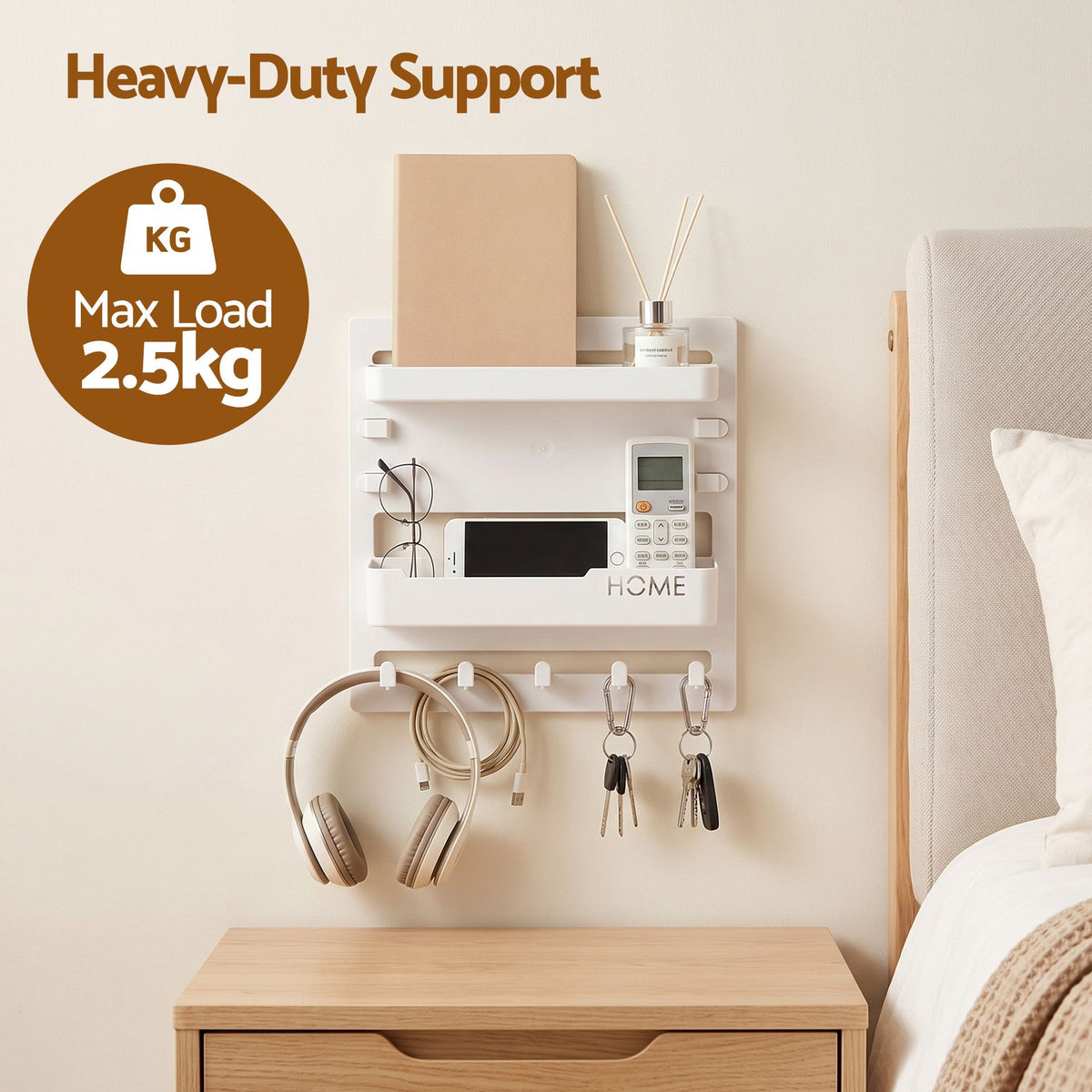 Artiss Bedside Shelf Wall Mount Organizer - Self-Adhesive Floating Nightstand Caddy for Storage, No-Drill Stick-On Aesthetic Room Decor for Girls & Dorms Awezingly