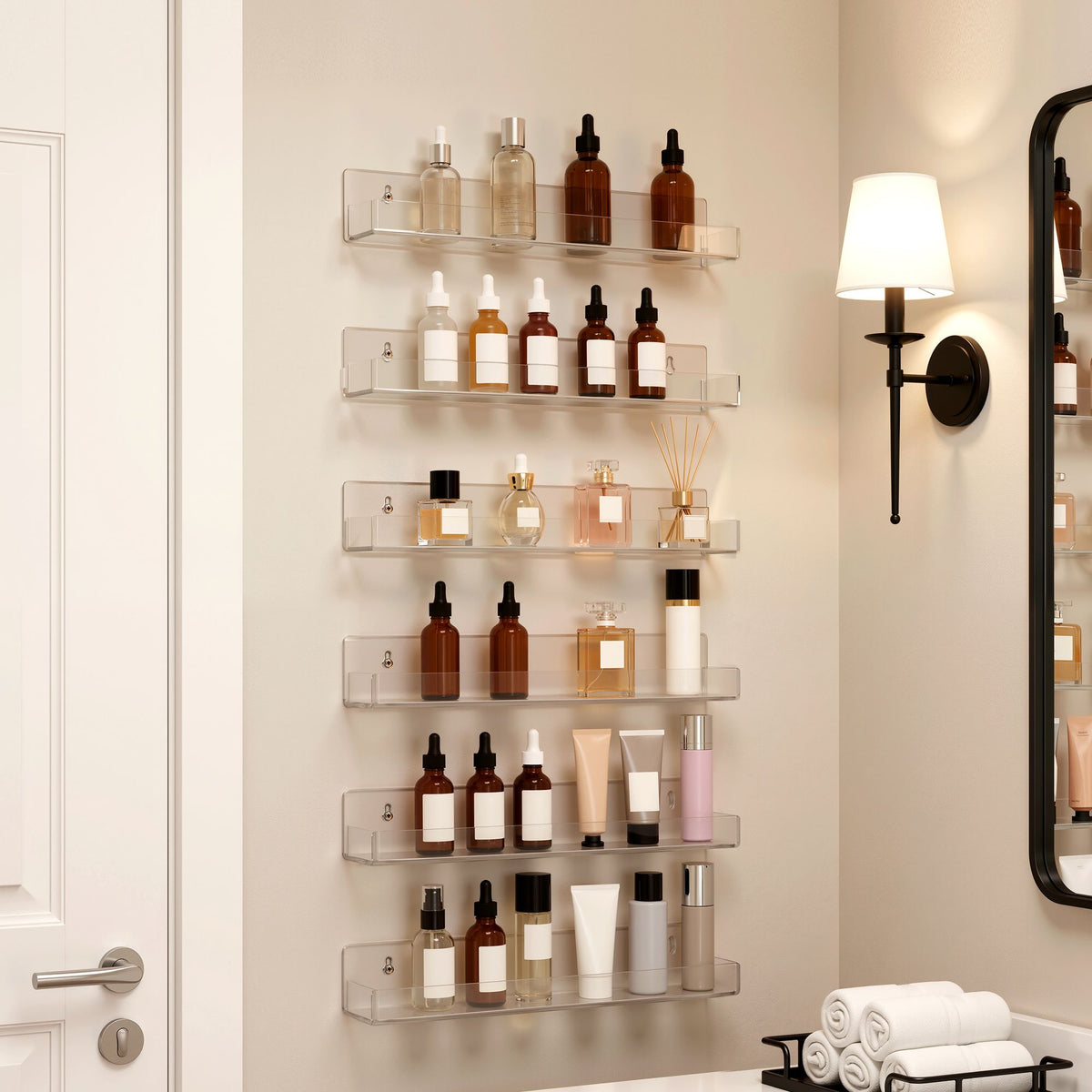 Artiss 6-Pack Acrylic Wall Shelves, Clear Floating Display Shelf with Detachable Panels & Front Lip Awezingly