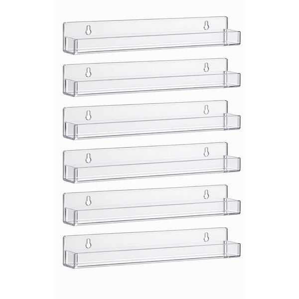 Artiss 6-Pack Acrylic Wall Shelves, Clear Floating Display Shelf with Detachable Panels & Front Lip Awezingly