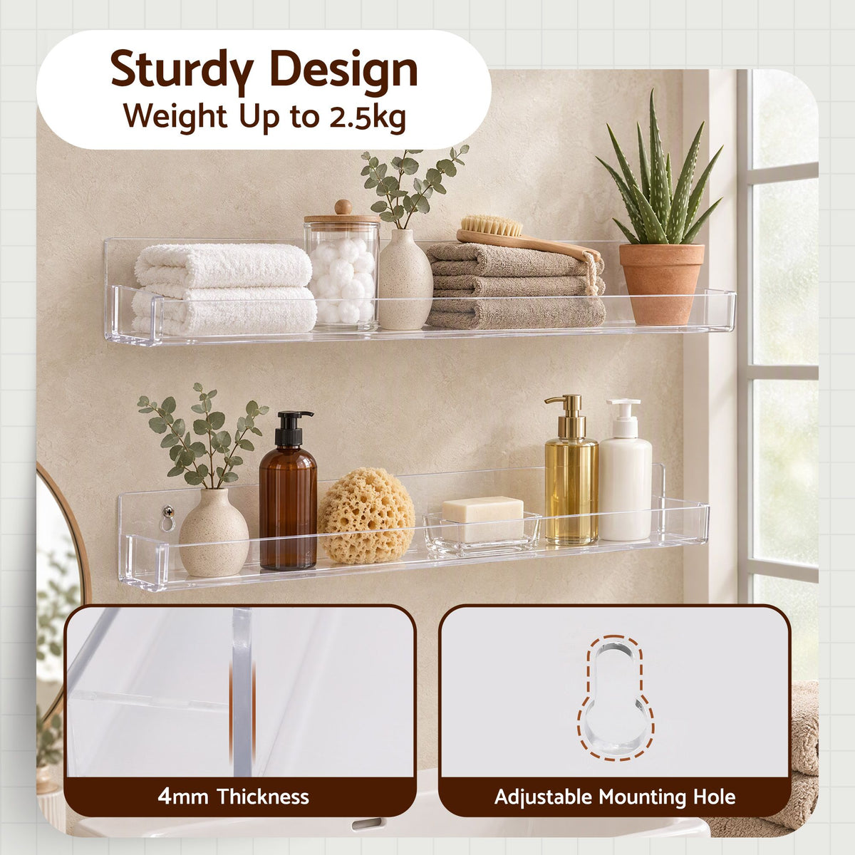 Artiss 6-Pack Acrylic Wall Shelves, Clear Floating Display Shelf with Detachable Panels & Front Lip Awezingly