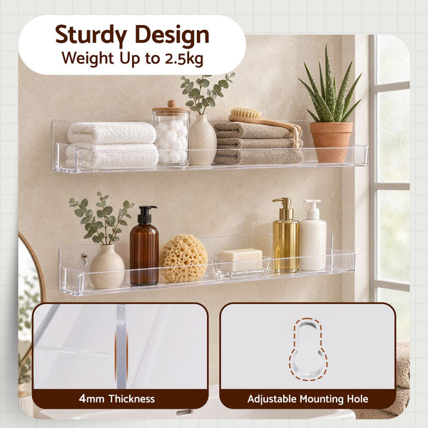 Artiss 6-Pack Acrylic Wall Shelves, Clear Floating Display Shelf with Detachable Panels & Front Lip Awezingly