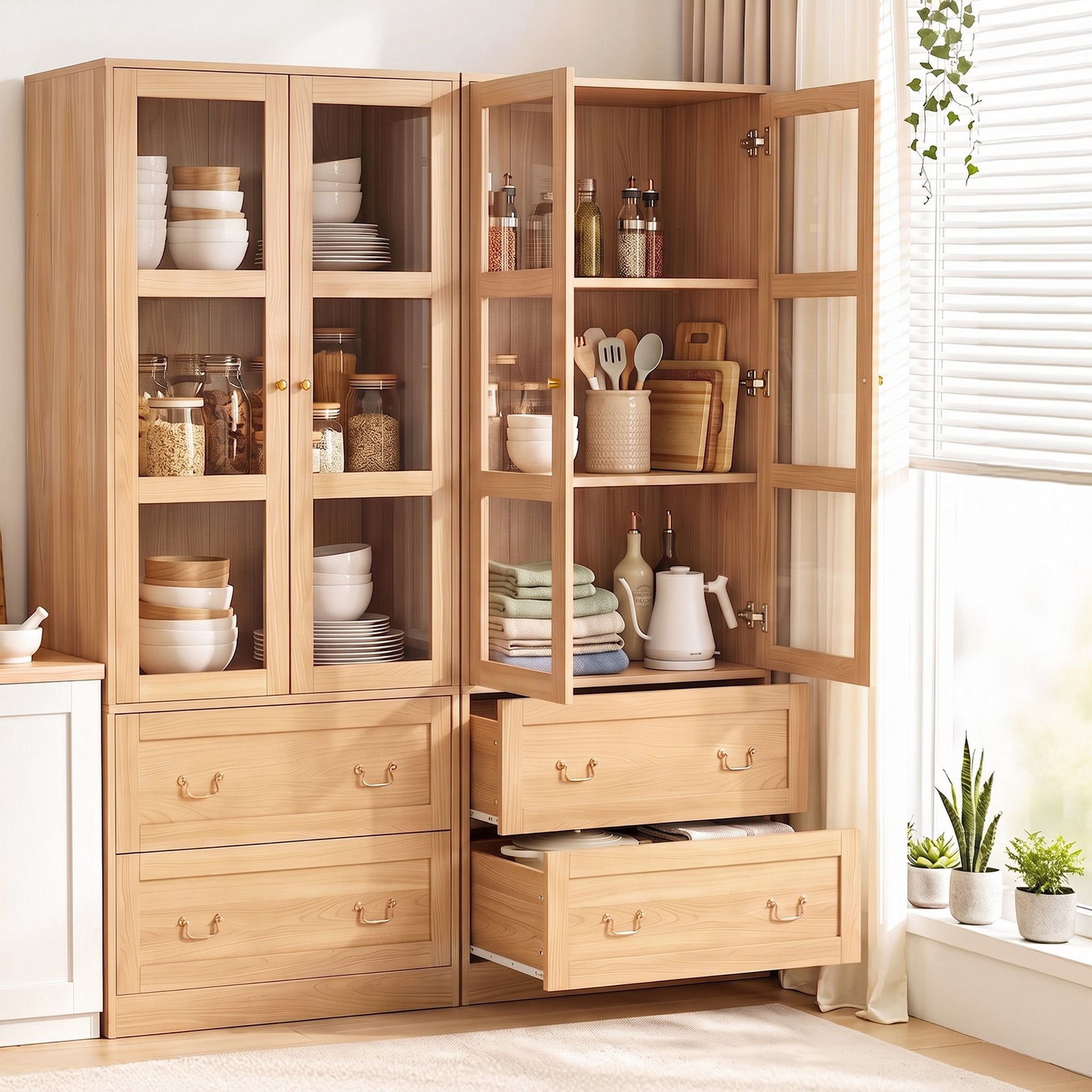 Artiss Buffet Sideboard Cabinets X2 180cm Hutch Storage Kitchen Drawer Door Wood Awezingly