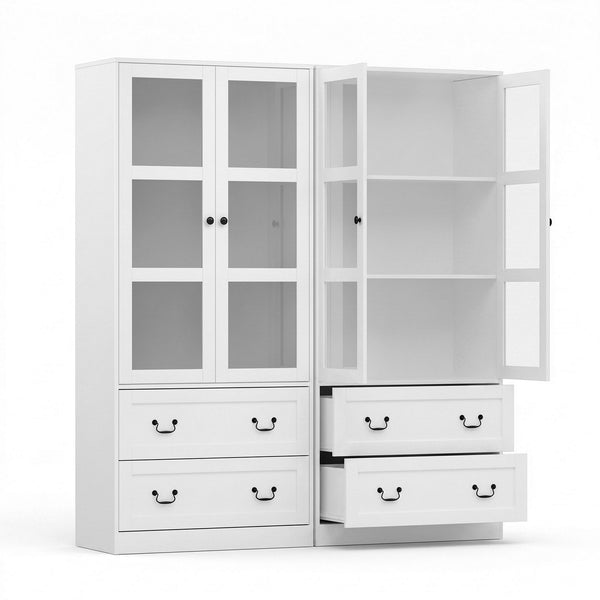 Artiss Buffet Sideboard Cabinets X2 180cm Hutch Storage Kitchen Clear Door White Awezingly