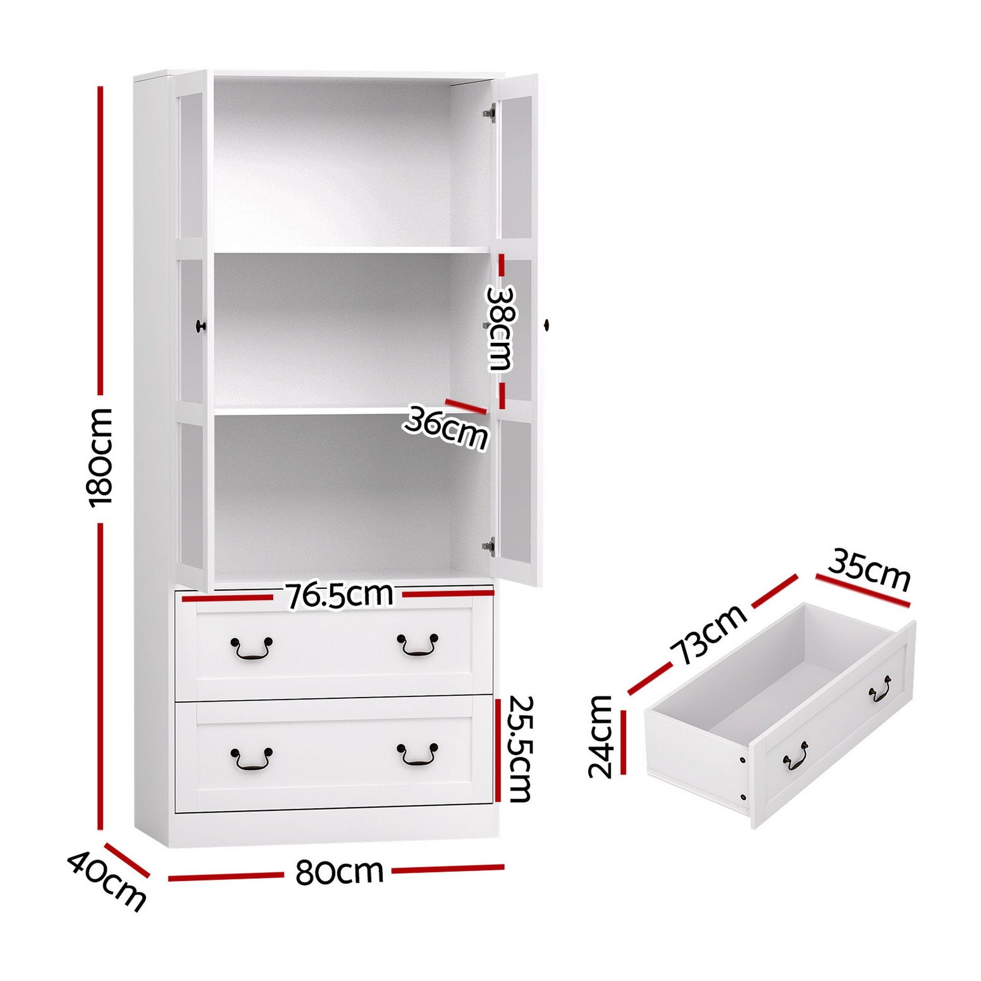 Artiss Buffet Sideboard Cabinets X2 180cm Hutch Storage Kitchen Clear Door White Awezingly