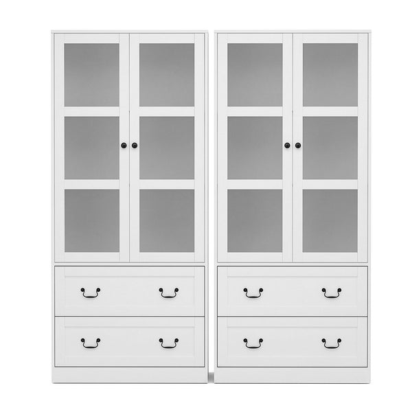 Artiss Buffet Sideboard Cabinets X2 180cm Hutch Storage Kitchen Clear Door White Awezingly