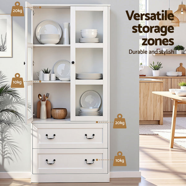 Artiss Buffet Sideboard Cabinets X2 180cm Hutch Storage Kitchen Clear Door White Awezingly