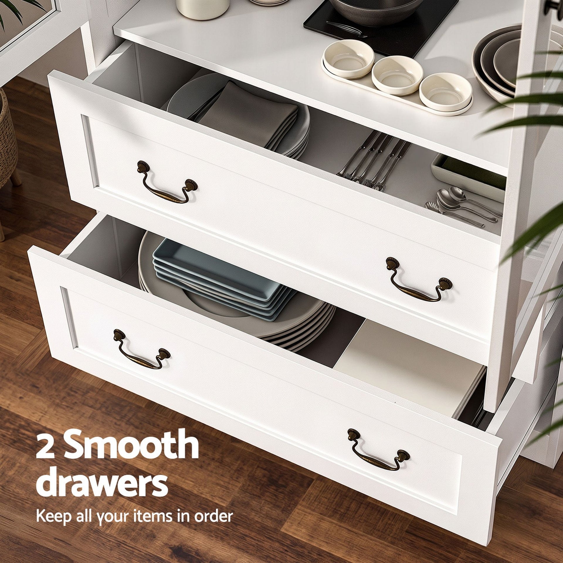 Artiss Buffet Sideboard Cabinets X2 180cm Hutch Storage Kitchen Clear Door White Awezingly