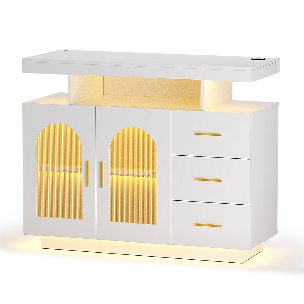 Artiss Buffet Sideboard Cabinet LED Clear Door Kitchen Storage Drawers White Awezingly