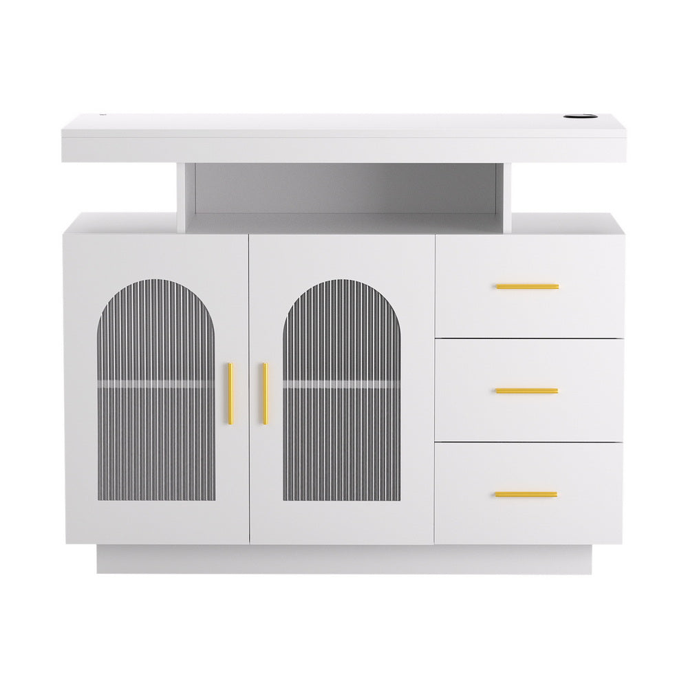 Artiss Buffet Sideboard Cabinet LED Clear Door Kitchen Storage Drawers White Awezingly