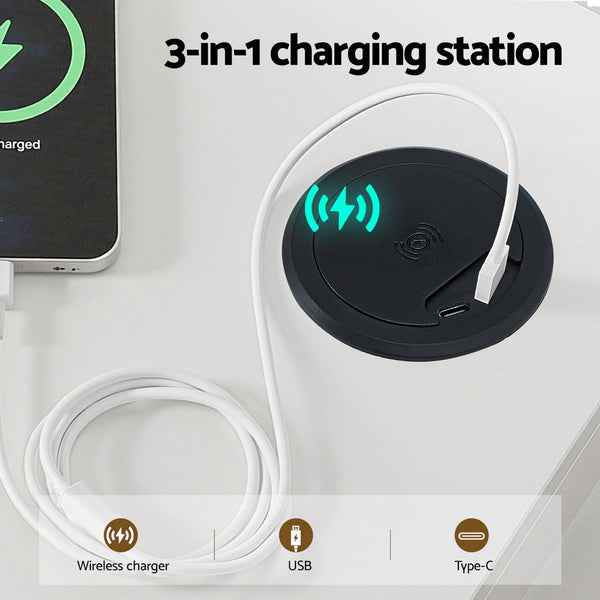 Artiss Buffet Sideboard Cabinet LED Clear Door Kitchen Storage Drawers White Awezingly