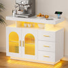 Artiss Buffet Sideboard Cabinet LED Clear Door Kitchen Storage Drawers White