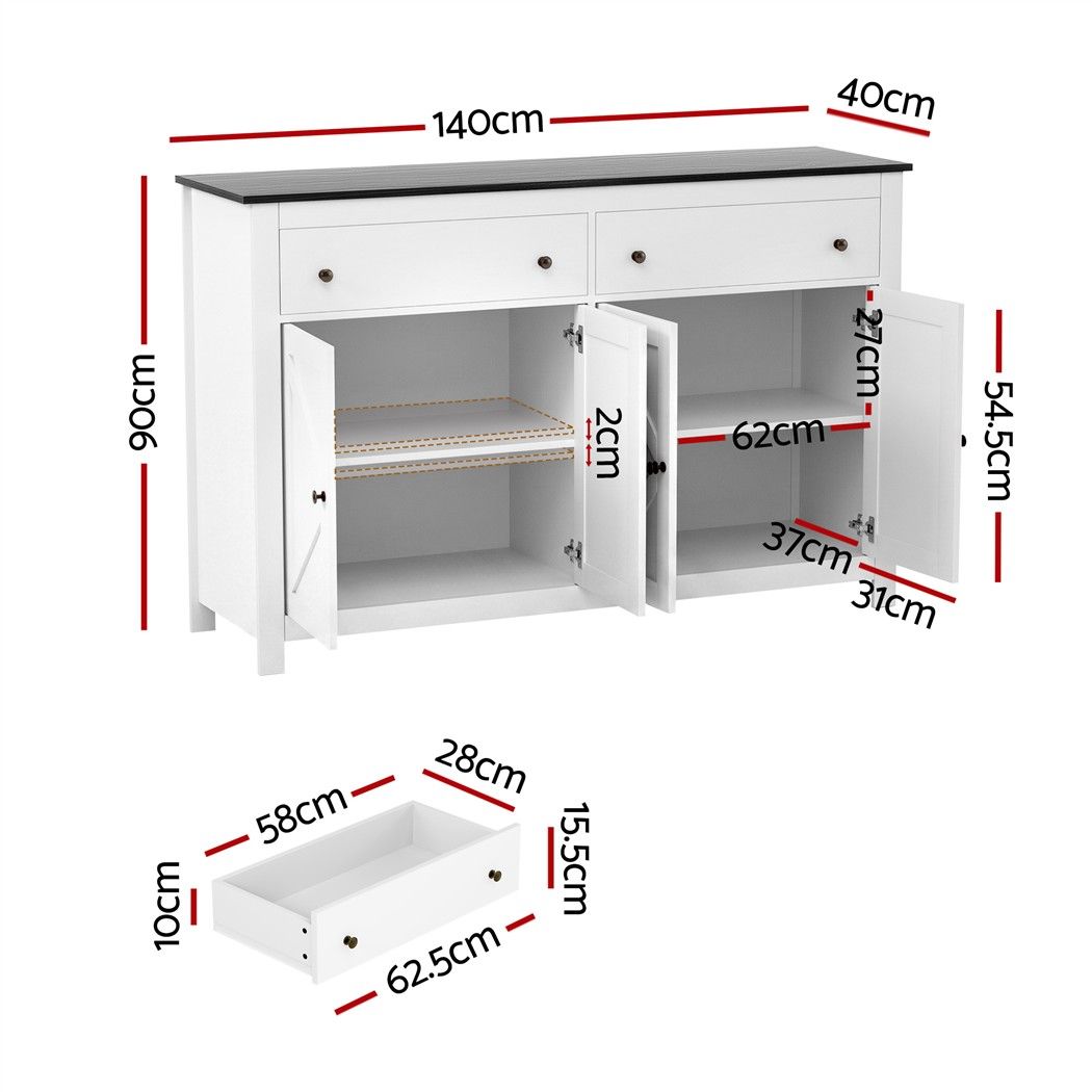 Artiss Buffet Sideboard Storage Cabinet Kitchen Cupboard 2 Drawers 140CM Black Awezingly
