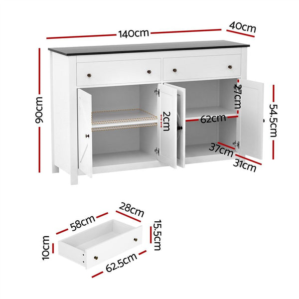 Artiss Buffet Sideboard Storage Cabinet Kitchen Cupboard 2 Drawers 140CM Black Awezingly