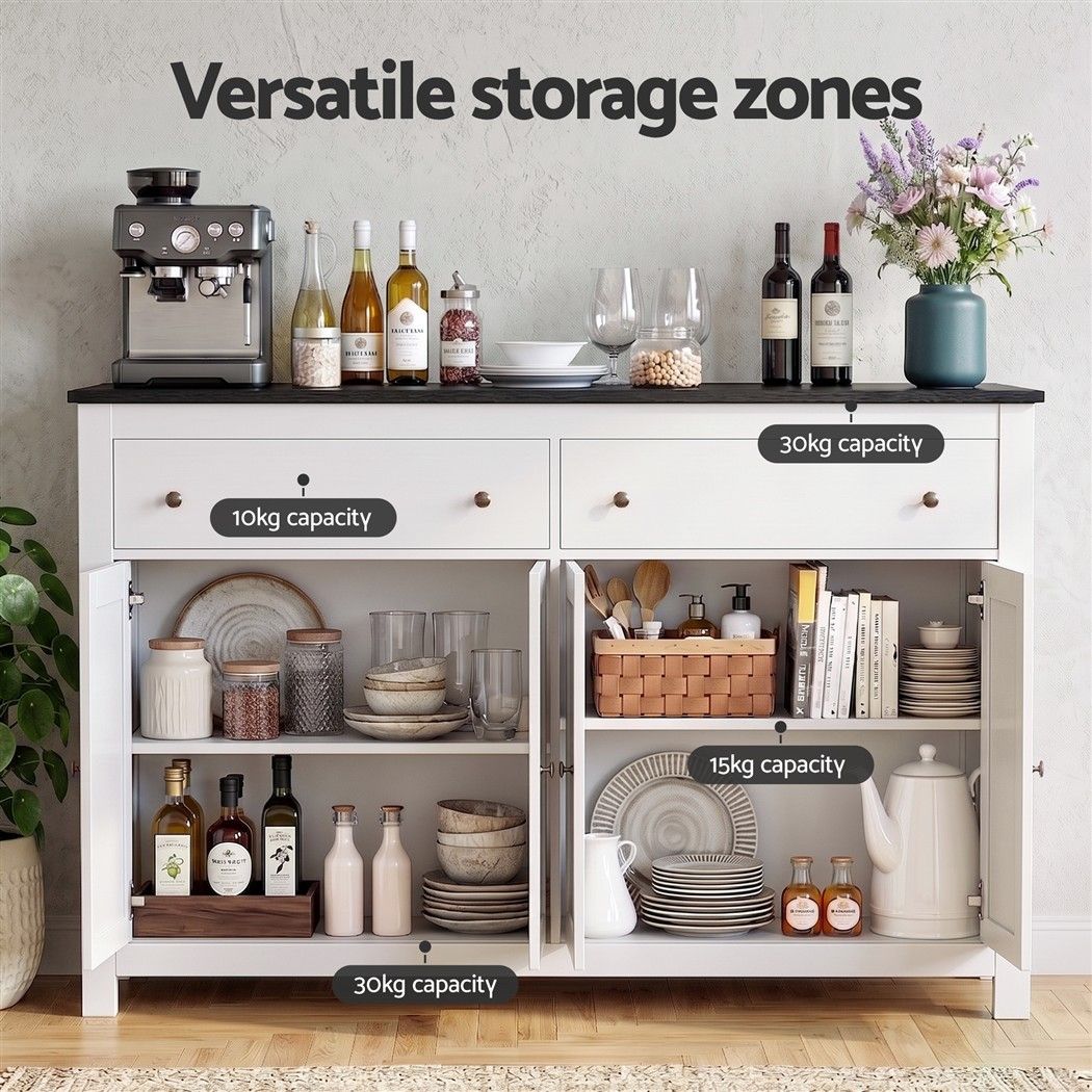 Artiss Buffet Sideboard Storage Cabinet Kitchen Cupboard 2 Drawers 140CM Black Awezingly