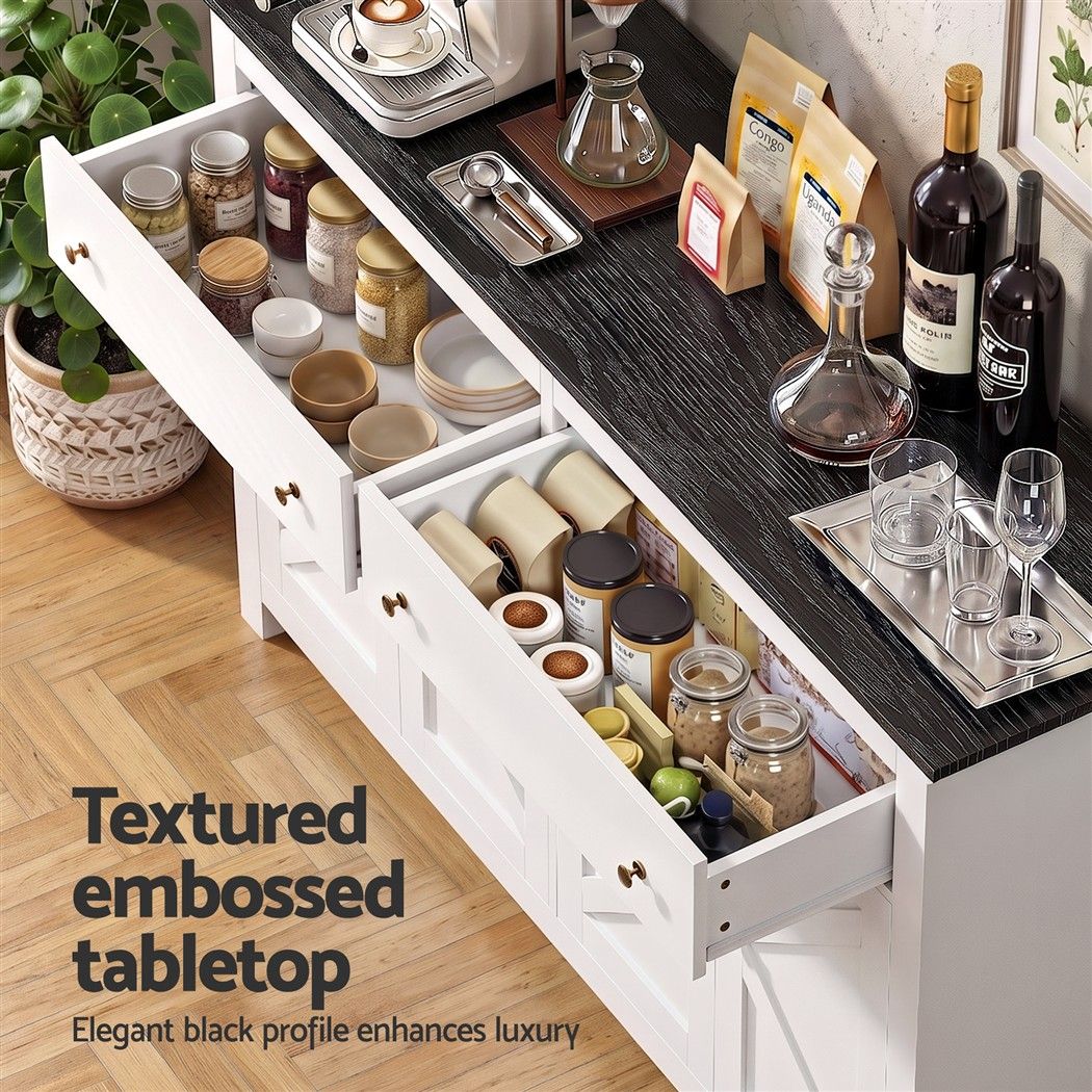Artiss Buffet Sideboard Storage Cabinet Kitchen Cupboard 2 Drawers 140CM Black Awezingly