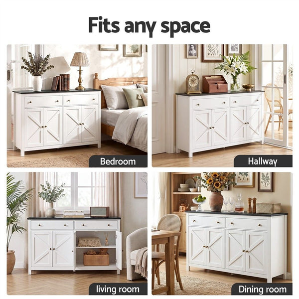 Artiss Buffet Sideboard Storage Cabinet Kitchen Cupboard 2 Drawers 140CM Black Awezingly