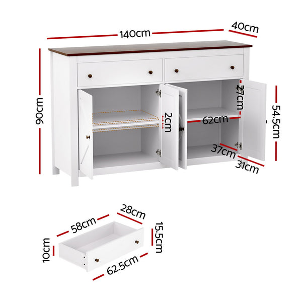Artiss Buffet Sideboard Storage Cabinet Kitchen Cupboard 2 Drawers 140CM White Awezingly
