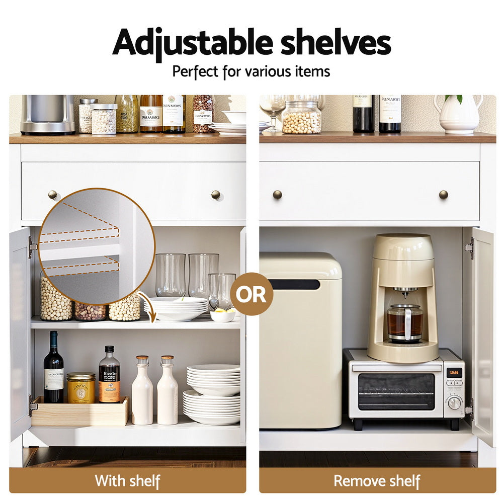 Artiss Buffet Sideboard Storage Cabinet Kitchen Cupboard 2 Drawers 140CM White Awezingly