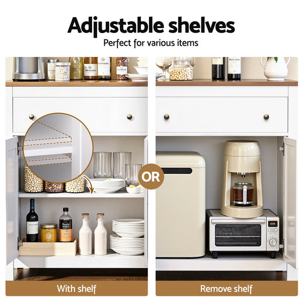 Artiss Buffet Sideboard Storage Cabinet Kitchen Cupboard 2 Drawers 140CM White Awezingly