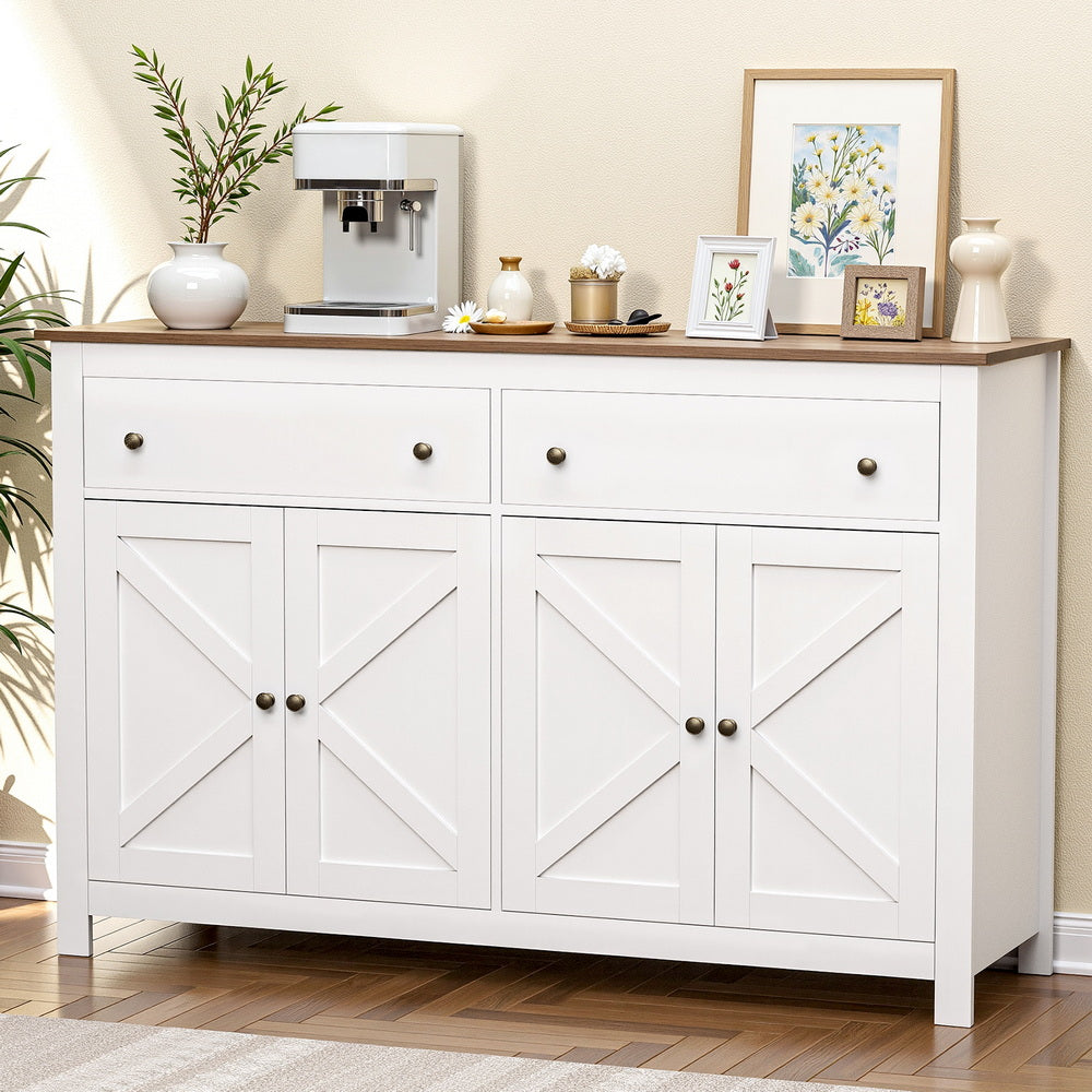 Artiss Buffet Sideboard Storage Cabinet Kitchen Cupboard 2 Drawers 140CM White Awezingly
