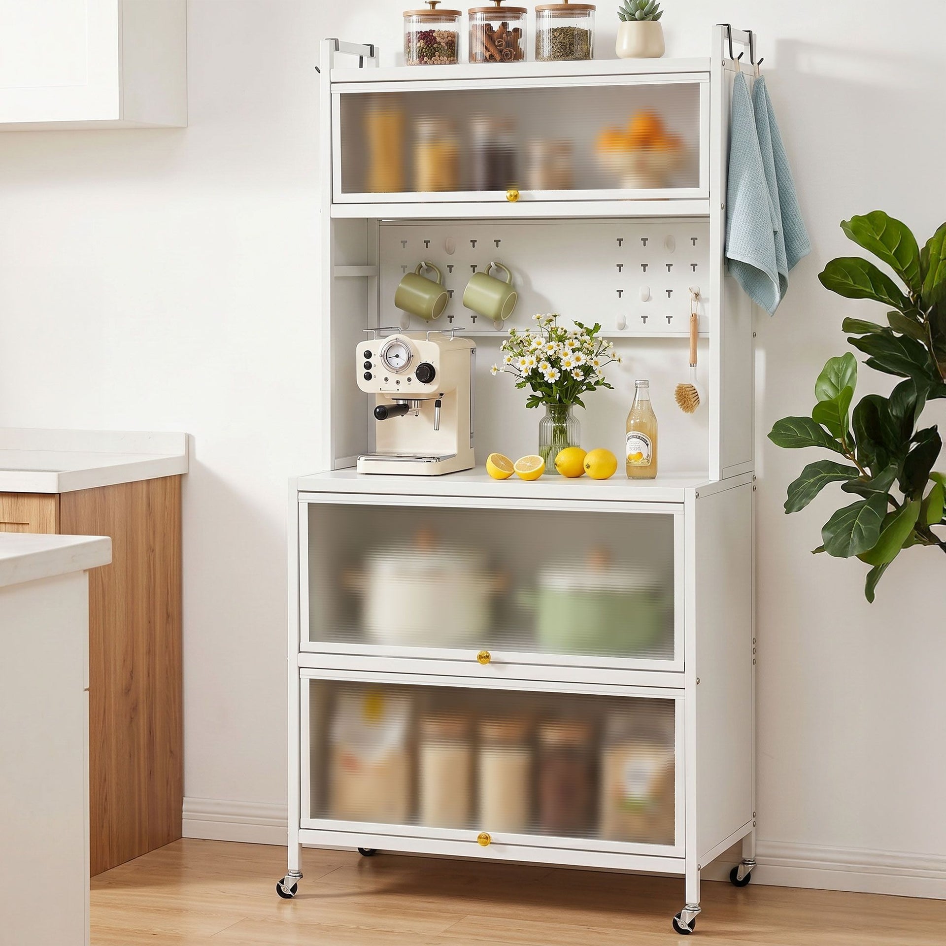 Artiss Kitchen Cabinet Storage Shelves Pegboard Cupboard Sideboard 80CMX164CM Awezingly