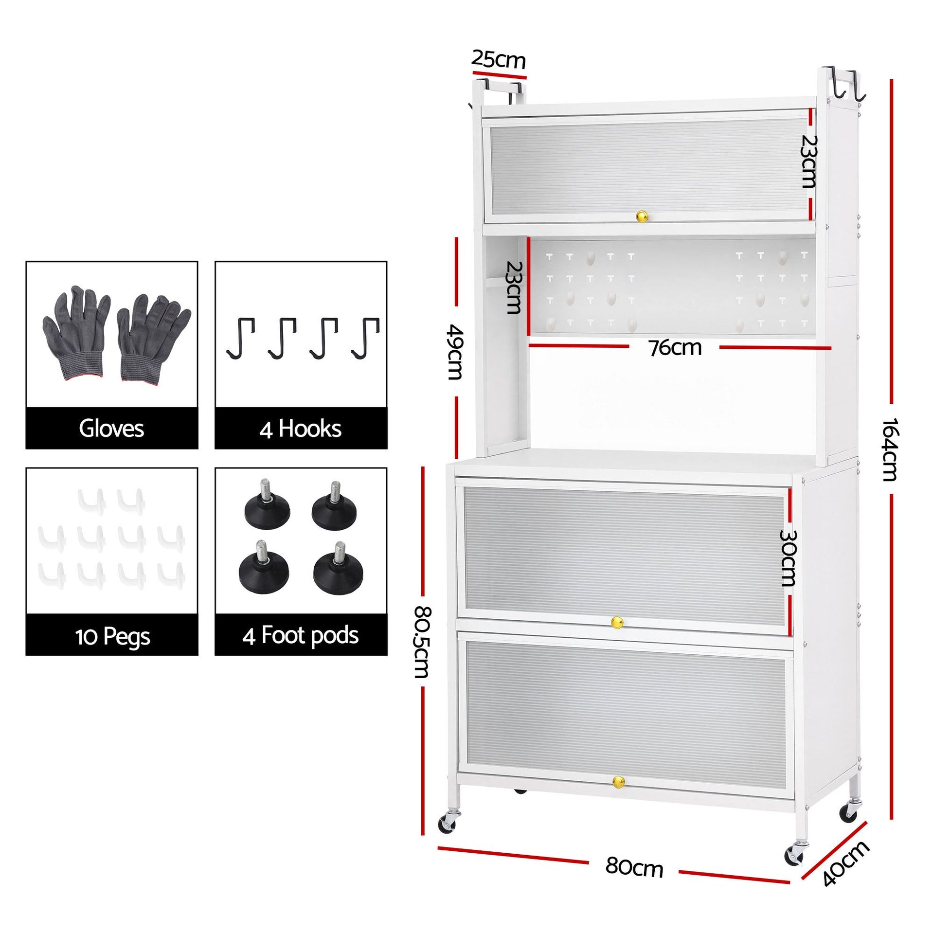 Artiss Kitchen Cabinet Storage Shelves Pegboard Cupboard Sideboard 80CMX164CM Awezingly