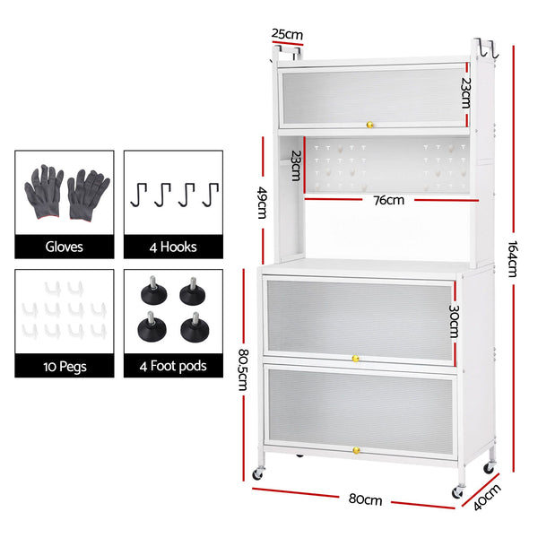Artiss Kitchen Cabinet Storage Shelves Pegboard Cupboard Sideboard 80CMX164CM Awezingly