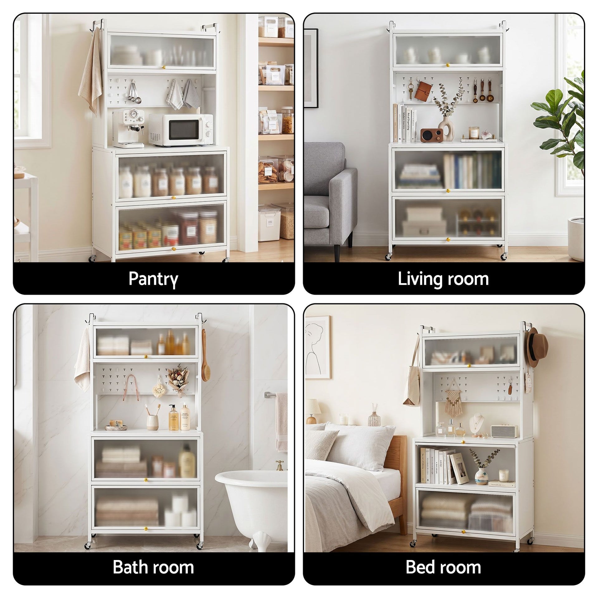Artiss Kitchen Cabinet Storage Shelves Pegboard Cupboard Sideboard 80CMX164CM Awezingly