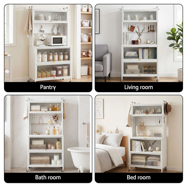Artiss Kitchen Cabinet Storage Shelves Pegboard Cupboard Sideboard 80CMX164CM Awezingly