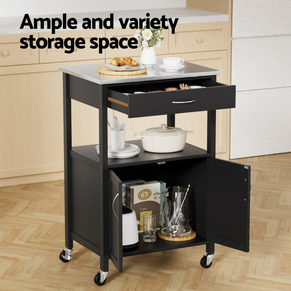 Artiss Kitchen Island Trolley Rolling Serving Cart Storage Drawer Cupboard 60cm Awezingly
