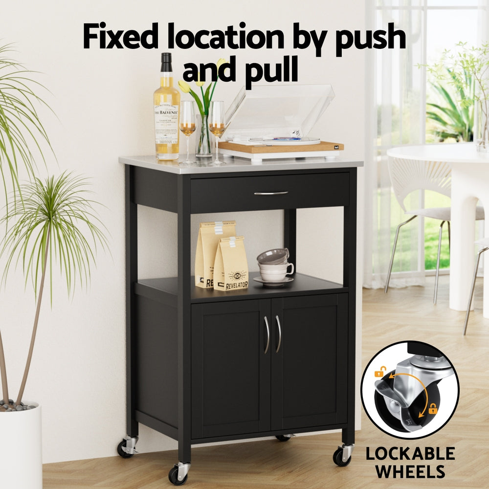 Artiss Kitchen Island Trolley Rolling Serving Cart Storage Drawer Cupboard 60cm Awezingly