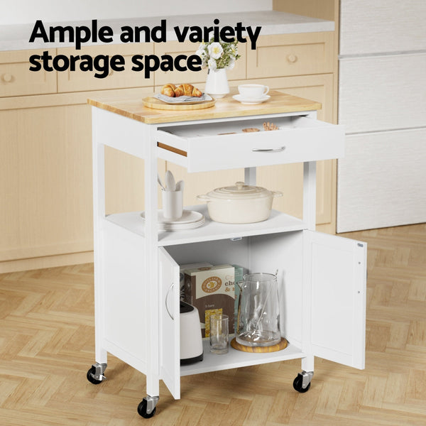 Artiss Kitchen Island Trolley Rolling Serving Cart Storage Drawer Cupboard 60cm Awezingly