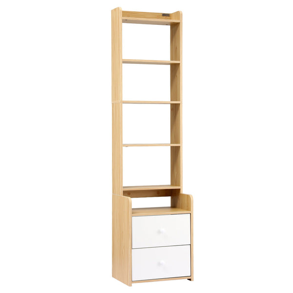 Artiss 6 Tiers Bookshelf with 2 Drawer Storage Shelf Pine Awezingly