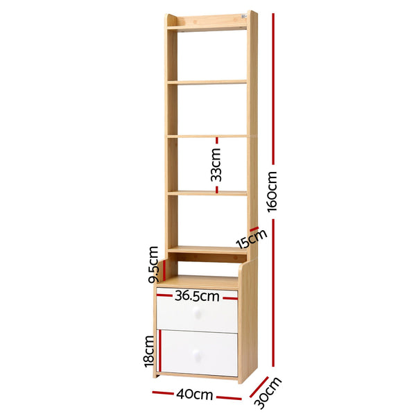 Artiss 6 Tiers Bookshelf with 2 Drawer Storage Shelf Pine Awezingly