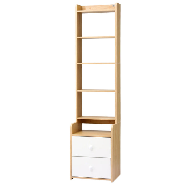 Artiss 6 Tiers Bookshelf with 2 Drawer Storage Shelf Pine Awezingly